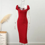 Off Shoulder Knitted Midi Dress Woman Fashion Solid Bodycon Long Robe 2022 Elegant Chic Club Party Sweater