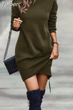 Women Sweatshirt Dress 2023 Winter Autumn Long Sleeve Turtleneck Split Party Dress Women Casual Pullover Solid Warm Mini