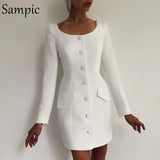 Autumn Winter Party 2020 White Black Sexy Women Mini Bodycon Blazer Dress Office Ladies Long Sleeve Wrap Elegant