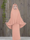 Kaftan Muslim Prayer Garment Dress Arab Middle Eastern Prayer Hijab Teen Girl Simple Two-Piece Suits Kids Islamic Clothing-Outfit