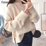 Sweater Women Side Slit Casual Womens Pullovers Ribbed XXL Loose Winter Simple Elegant All-match Fashion