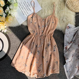 VAREY LIN Summer Spaghetti Strap Beach Playsuits Women Single Breasted V-neck High Waist Floral Sweet Wide Leg