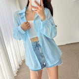 Temperament Long-Sleeved Sunscreen Shirt Women 2025 Summer New Chiffon Shirt Air-Conditioning Shirt White