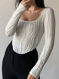 Asymmetric Creped White Long Sleeve Crop Top-Outfit