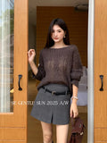 Xixi 13 Lines 2025 Autumn White Standard Temperament Round Tie-In Wool Knitted Sweater