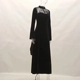 Lace Stitching Long Dress Sexy Split Split Hollowed-Out Dress With Long Horn Sleeves-Outfit