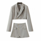 New Blogger Lapel Slimming Short Suit Jacket + High Waist Short Skirt Suit-Outfit