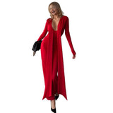 Women's Fashion Deep V Sexy Long-Sleeved Ribbon In Autumn 2025 Women's Dress