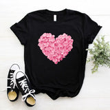 T-shirt 2021 Summer Large Size 3XL Pink Floral Heart Print Female Tshirts Loose Casual Basic Ladies All-match Tee