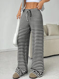 Autumn And Winter Women's New Casual Striped Solid Rubber Rope Cotton Straight