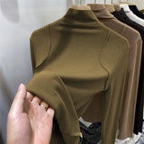 Half-High-Necked Bottomed Shirt Lady's New Plush Long-Sleeved T-Shirt In Autumn And Winter-Outfit