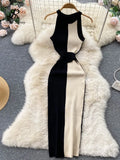 Bow Knitted Women Elegant Dress Summer 2022 O Neck Sleeveless Slim Office Lady Ladies A Line Splice