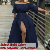 Off Shoulder Maxi Dress Celmia Women Lantern Sleeve Casual Loose Split Sundress Summer Buttons Party