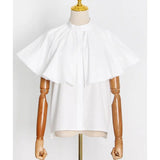 Sweet Solid Shirt For Female Lapel Collar Short Sleeve Ruffle Single Breasted Women's Elegant Blouses Korean