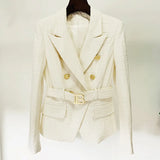 QUALITY New Fashion 2022 Designer Jacket Women's Slim Fitting Double Breasted Lion Buttons Monogram Jacquard Belted