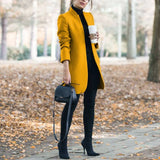 fashion mid-length coat Slim solid color stand-up collar woolen autumn and winter women's