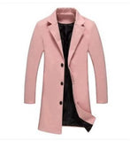 Autumn Winter Men Wool Blends Jacket Medium-Length Slim Single-Breasted Men Casual Trench Coat Solid Color Coat