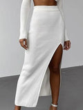 2022 Elegant Sexy Women Knitted Suit Turtleneck Sweater Top And High Waist Long Skirt Party Tracksuit Autumn