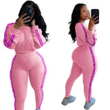 2 Piece Set Fall Clothing Suit Letter Patchwork Ribbed Bodycon Outfits Tracksuit Matching Set Girl Wholesale