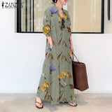 Elegant Printed Shirt Dress Women's Autumn Sundress ZANZEA Casual Long Sleeve Maxi Vestido Female Lapel Button
