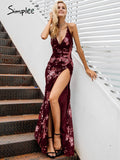 Party Sexy lace up halter sequin party dresses women High split maxi dress festa female Christmas evening long dress