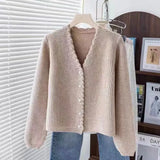 Sweater Women's Cardigan Loose Short Style Fragrant Style Purple Sweater Coat Popular This Year 2024 New Blouse-Outfit