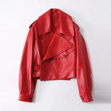 VAREY LIN 2022 Spring Women Biker Jacket Pu Leather Jacket Casual Outwear Black Short Loose Soft Faux Leather Jacket