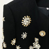 New Fashion Round Neck Heavy Industry Nail Beads Short Jacket Open Fork Horn Trousers