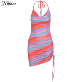Sleeveless Multicolor Printing Cut Out Mini Wrap Dresses for Women's 2021 Summer Hot Deals Beach Bodycon Elegant