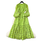 Fashion Dress Women 2025 Spring New French Waist Display Thin Hollow Hook Lace Leaves Side