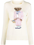 New Knitted Shirt Pink Cartoon Bear Embroidered Knitted Shirt Collar Long-Sleeved Sweater Cute Wind Top