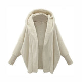 Autumer Winter Faux Fur Coat for Women Thick Loose Casual Hoodies Jackets Warm Batwing Sleeve Over Size Streetwear