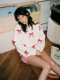 Red Bow Decoration Loose Round Collar Collar Sweater Autumn