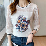 elegant ladies lace shirts Fashion patchwork Women's Tshirt Casual Tops Basic bottoming shirts o-neck Long Sleeve Tee