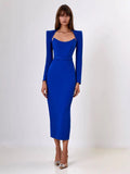 New Women's Autumn New Horn Long-Sleeved Belt Dress Fashion