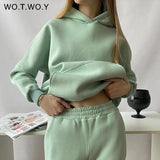 Autumn Winter Thickened Fleece Hooded Sweatshirt Women Loose Solid Warm Hoodies Female Casual Soft Pullovers 2021