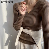 Autumn Deep O-neck Women Basic Slim Warm Knitted Tops Casual Skinny Stretch Long Sleeve Female Pullover Sweaters
