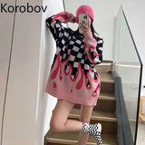 Korean Oversize Fire Knitted Sweaters Autumn Winter New High Street Plaid Pullovers Japanese Harajuku Sueter
