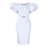 Summer Round Collar Lotus Sleeves Nailed Diamond Bag Hip Dress Party Party Emptiness