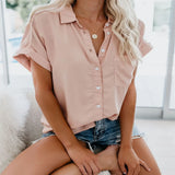 Summer Solid Color Single-breasted British Style Lapel Short Sleeve Loose