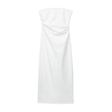 New Spring Style Midi Fold Decoration Forked Design Breast Dress 2698707-Outfit