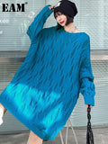 Blue Big Size Long Knitting Sweater Round Neck Long Sleeve Women Pullovers New Fashion Tide Autumn Winter 2022