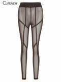 Mesh See Through Patchwork Women Pants Hot Sexy High Waist Sheer Leggings Body-Shaping Baddie Style Skinny Trousers-Outfit