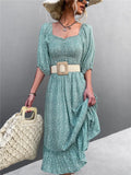Vintage Off-the-shoulder Floral Print Ruffles Midi Loose Holiday