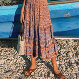 Summer 2023 Midi Skirt Women Vintage Chic Floral Print Boho Skirts Elastic Waist Casual Beach Skirt faldas mujer