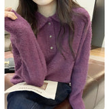 Collar Soft Waxy Solid Color Sweater Women's Autumn And Winter New Thin Loose And Lazy Warm Sweater-Outfit