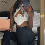 Backless Irregular Crossover Tie Up Zipper Crop Tops Y2k Women 2021 Chic Cut Hole Stitching Halter Camisole