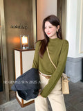Xixi 2025 Autumn New White Standard Long Sleeve High-Neck Knitted Top Sweater Female
