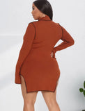 Plus Size High Collar Long Sleeve Bodycon
