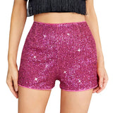 Women Sequins Shorts Summer Clothes Mid Waist Elastic Band Sparkly Glitter Hot Straight Leg Shorts Sexy Club Streetwear-Outfit